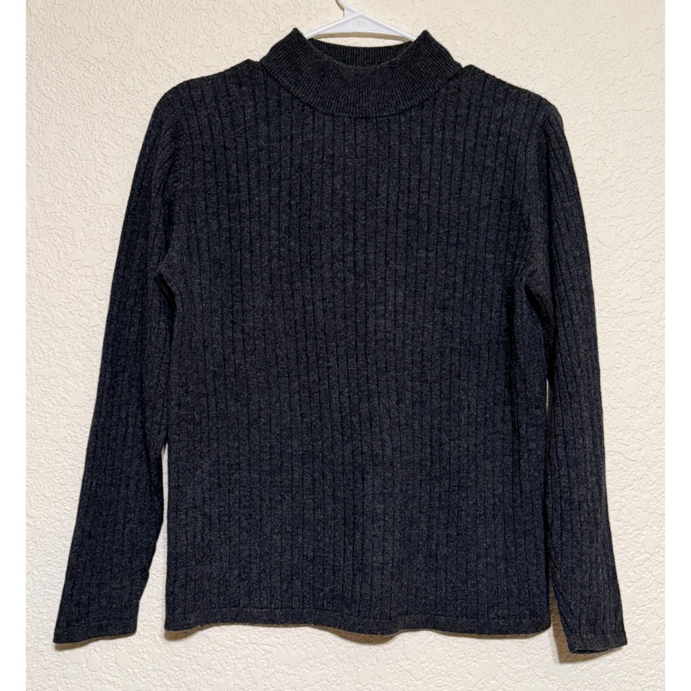 Sarah B Studio Silk Cashmere Ribbed Mock Neck Sweater Dark Gray Womens Medium